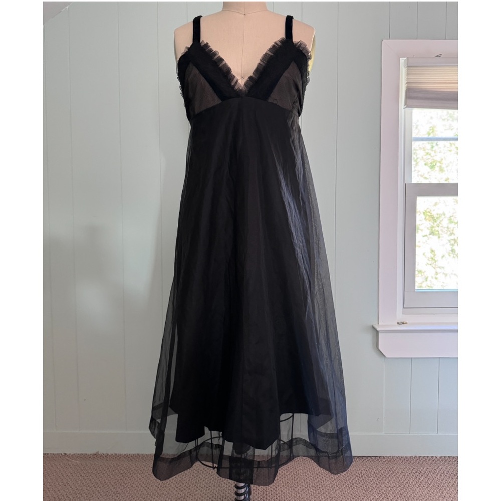 Vintage 60s Black Tulle and Velvet Slipdress Nightgown size XS